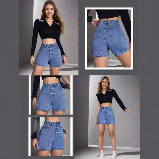 Distressed Vintage Non-stretch Denim Shorts