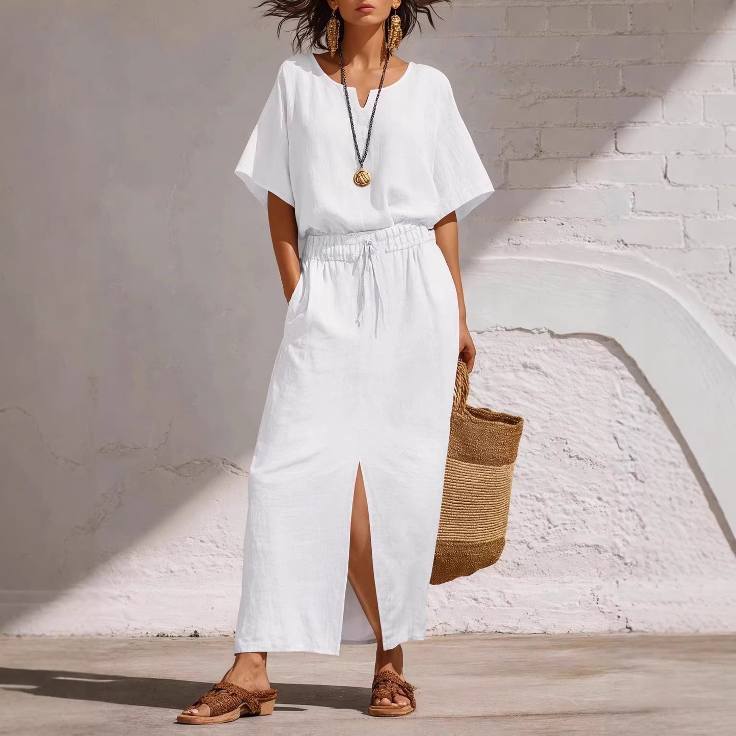 Women's Batwing-sleeve Top And Pencil Skirt Set