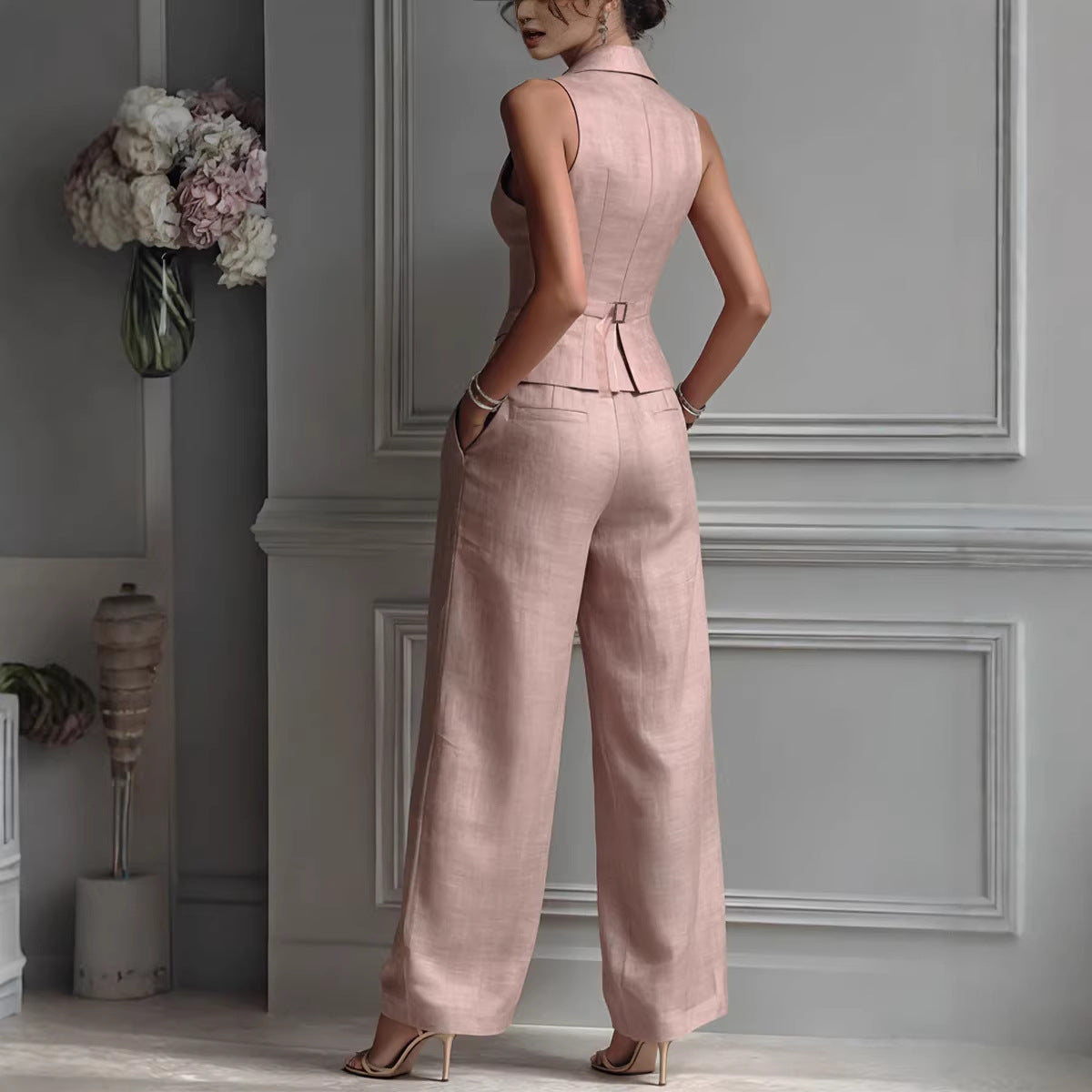 Casual Single-breasted Vest And Casual Pants Set