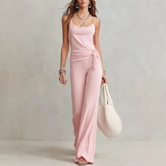 Women's Solid Color Sleeveless Top And Pants Set