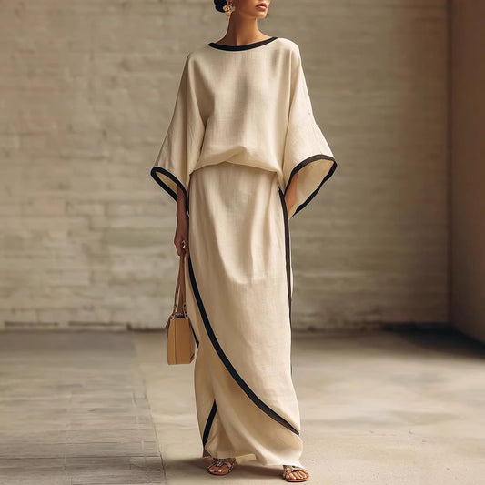 Loose-fitting Womens Batwing-sleeve Robe And Wide-leg Pants Two-piece Set