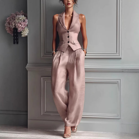 Casual Single-breasted Vest And Casual Pants Set