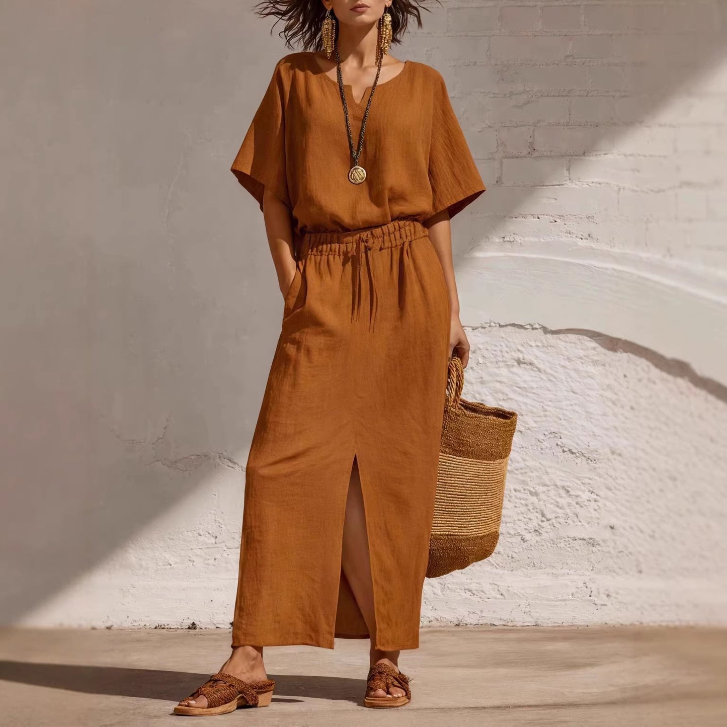 Women's Batwing-sleeve Top And Pencil Skirt Set