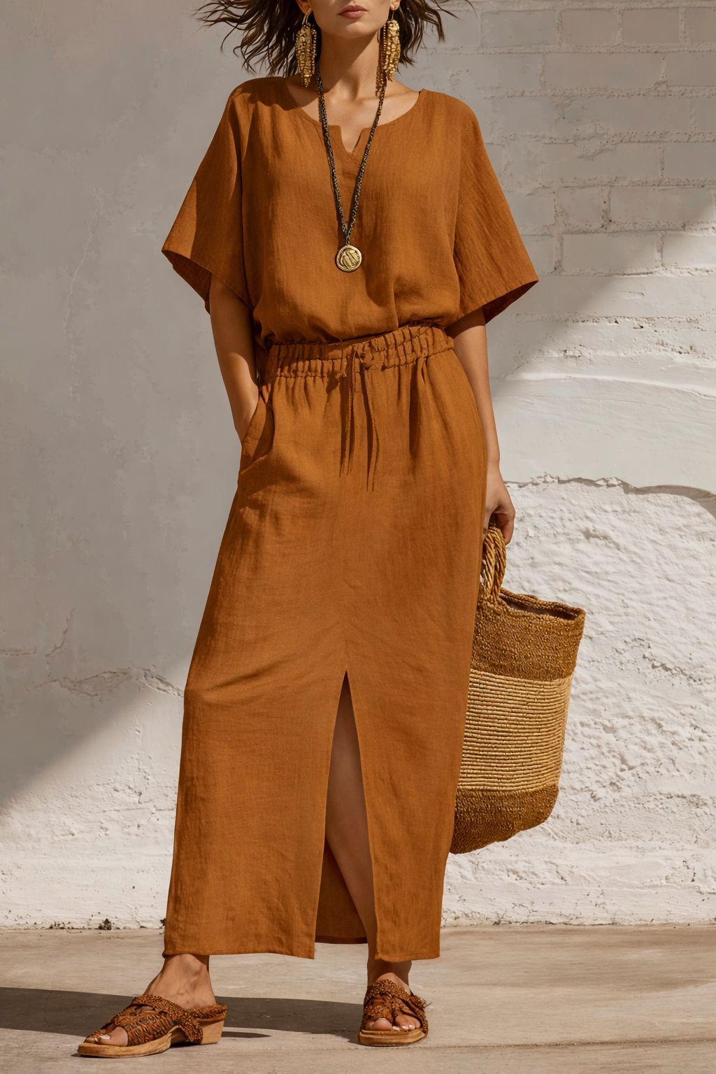 Women's Batwing-sleeve Top And Pencil Skirt Set