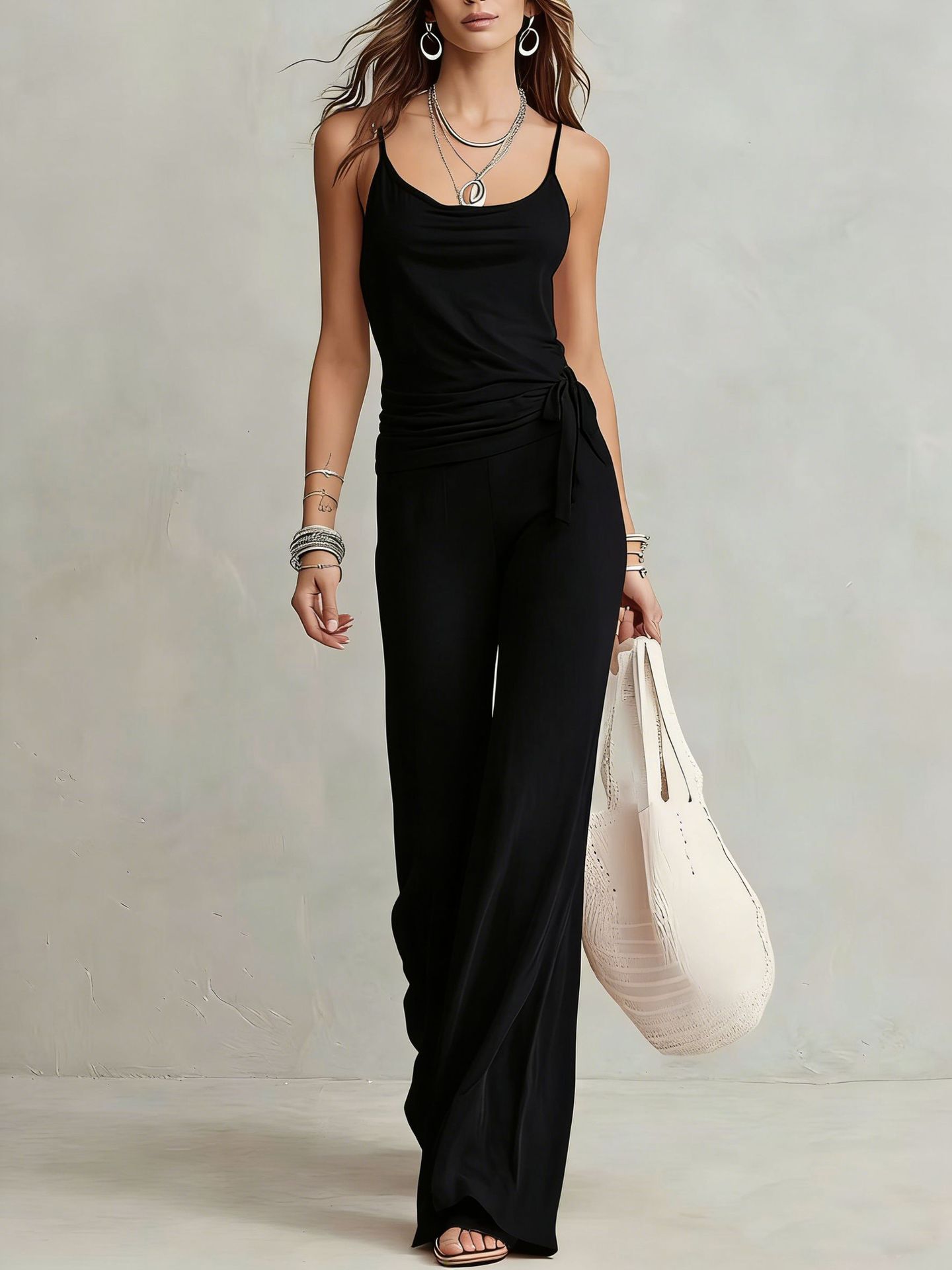 Women's Solid Color Sleeveless Top And Pants Set