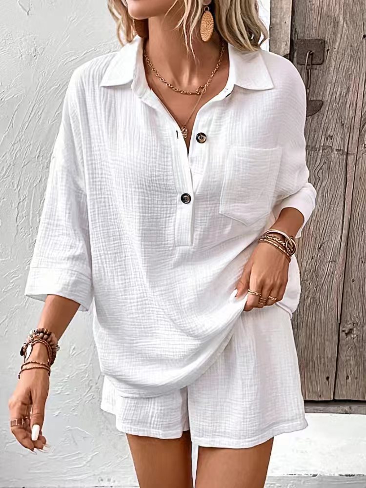 Casual Double-Panel Shirt With Lapel Collar Casual Two-Piece Set