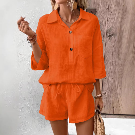 Casual Double-Panel Shirt With Lapel Collar Casual Two-Piece Set