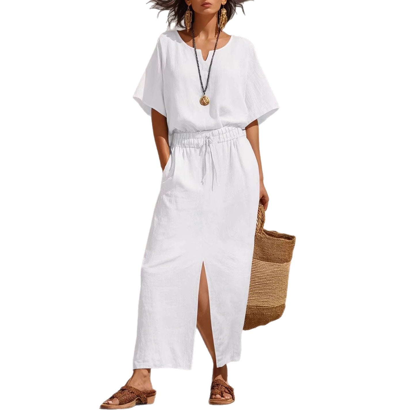 Women's Batwing-sleeve Top And Pencil Skirt Set