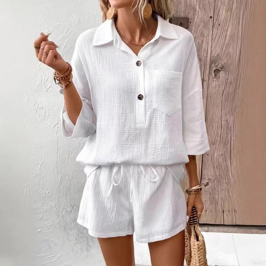 Casual Double-Panel Shirt With Lapel Collar Casual Two-Piece Set