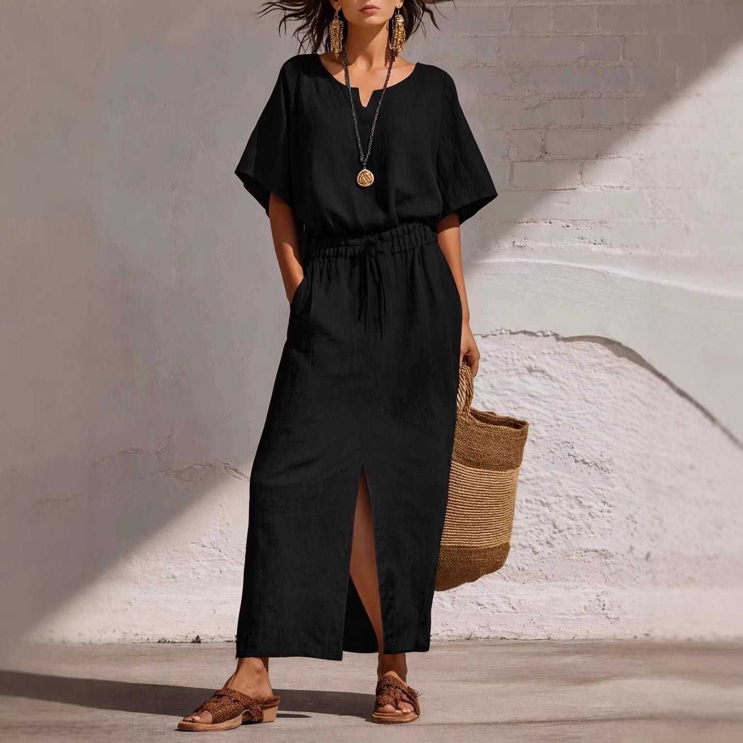 Women's Batwing-sleeve Top And Pencil Skirt Set